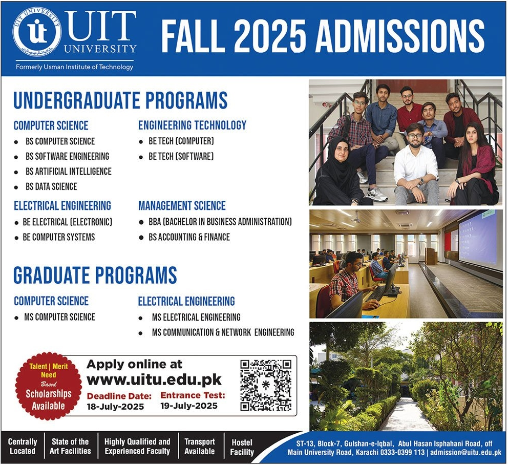 Admission Open in Usman Institute of Technology University Karachi